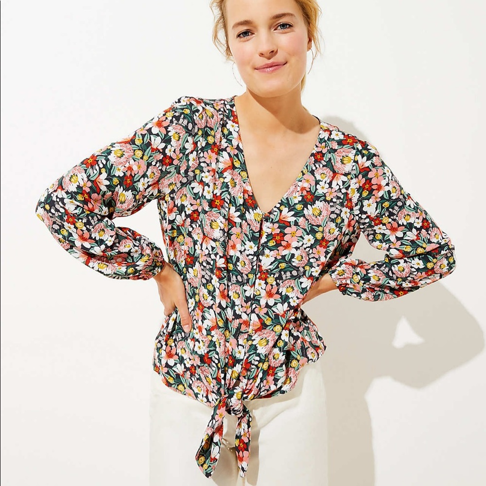 Loft Floral Tie Hem Blouse size L